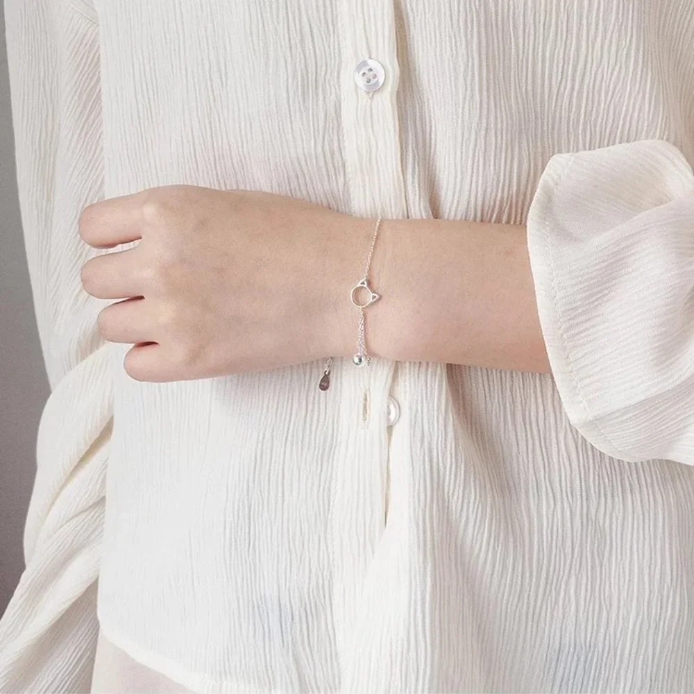 14k Gold Adorable Cat Sterling Silver Bracelet Sterling Silver - Picture 4 of 10